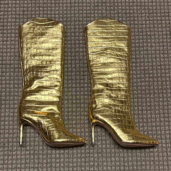 SCHUTZ Shoes - Schutz Maryana Gold Crocodile-Embossed Women's Boots sz 8.5 NWOB